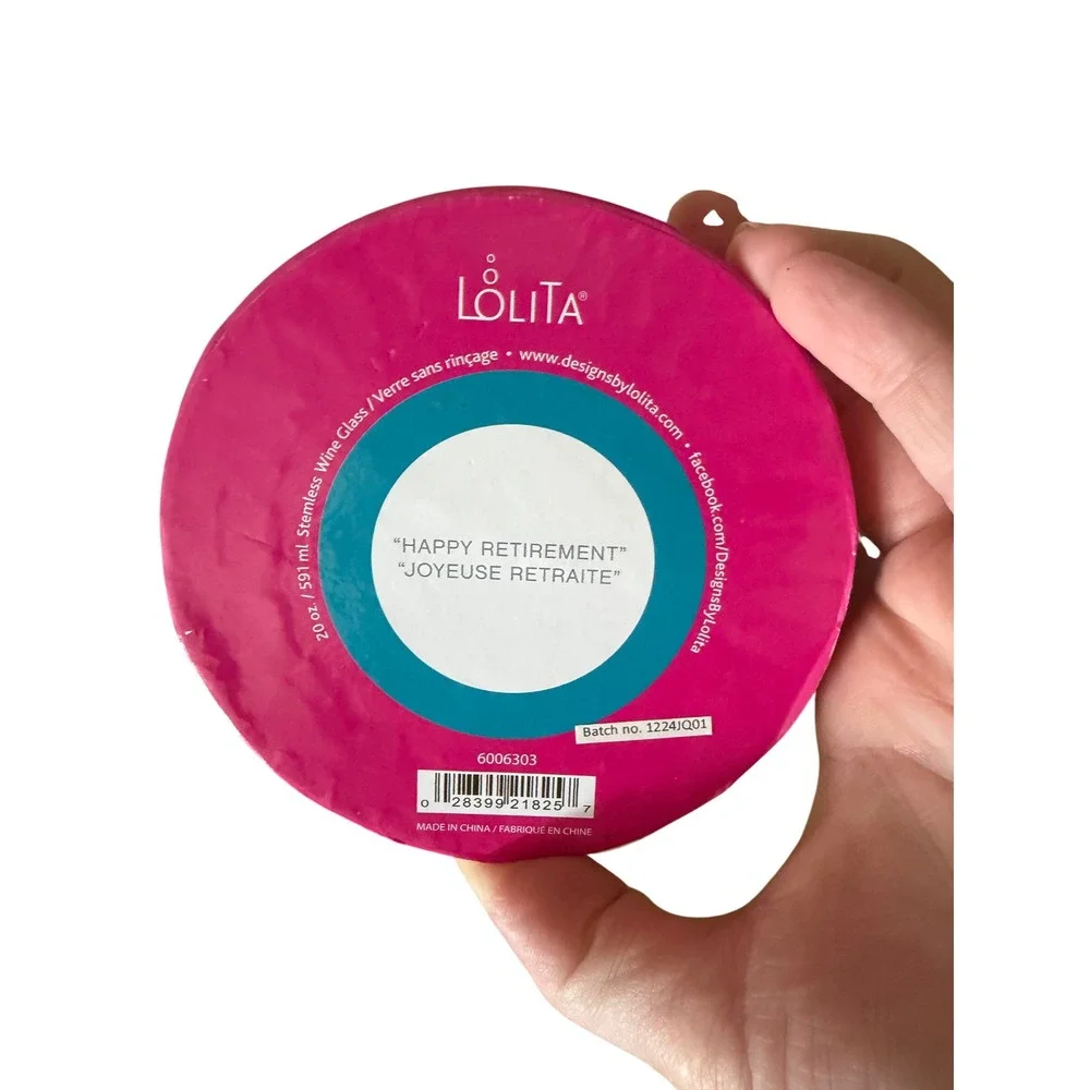 Lolita Love My‎ Wine Happy Retirement Stemless Wine Glass 20oz Hand Painted